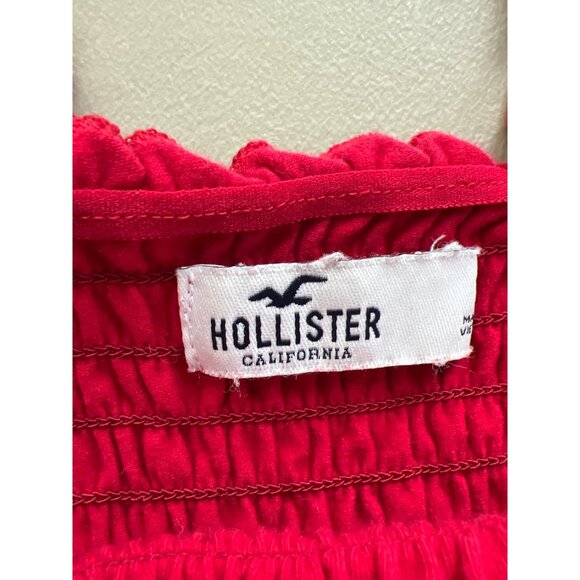 Hollister Smocked Crop Top Size Small Red Ruffled Straps Ruched Beach Surf - Picture 3 of 10
